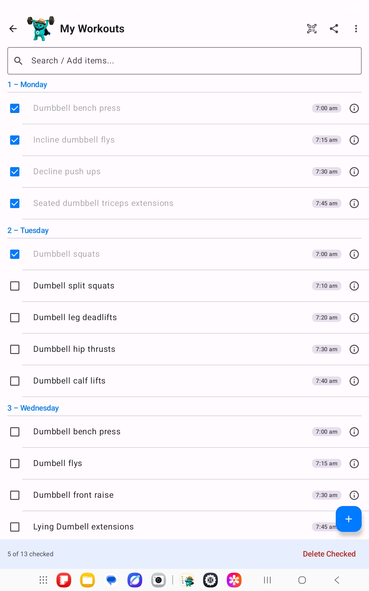 Offsider Android tablet list