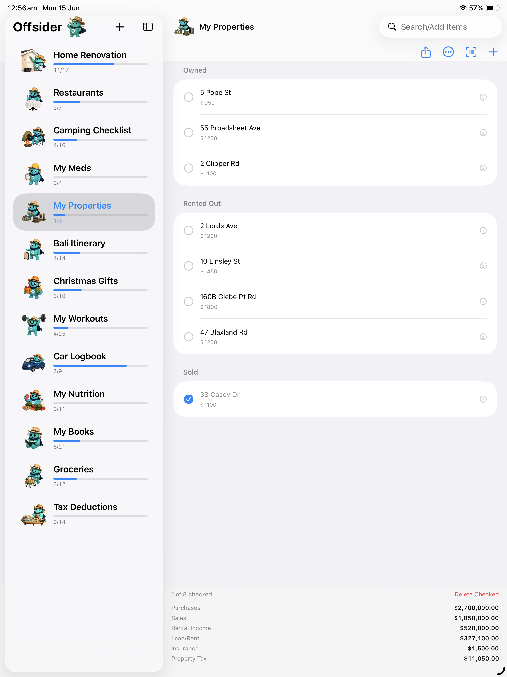 Offsider iPad list